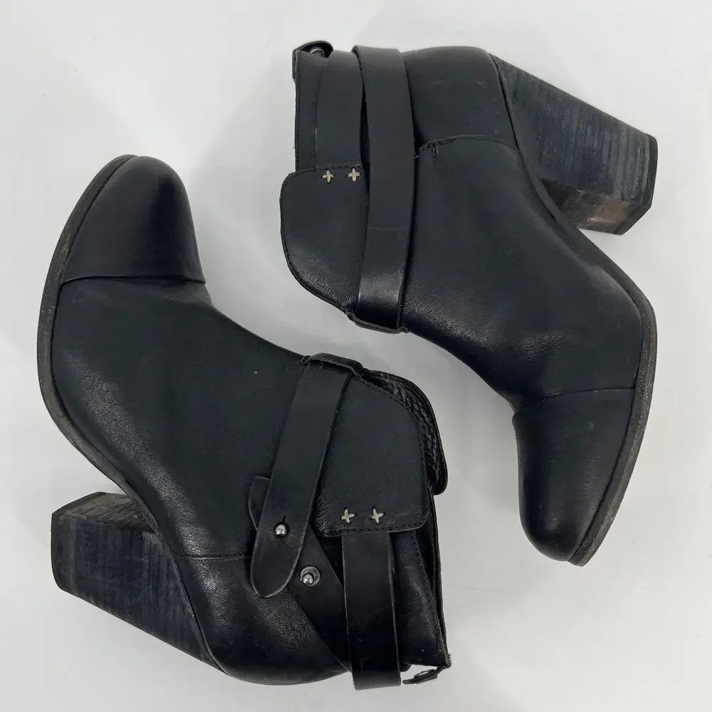 Rag & Bone Harrow Bootie Womens EU 37.5 US 7 Black Leather Belted Ankle Strap